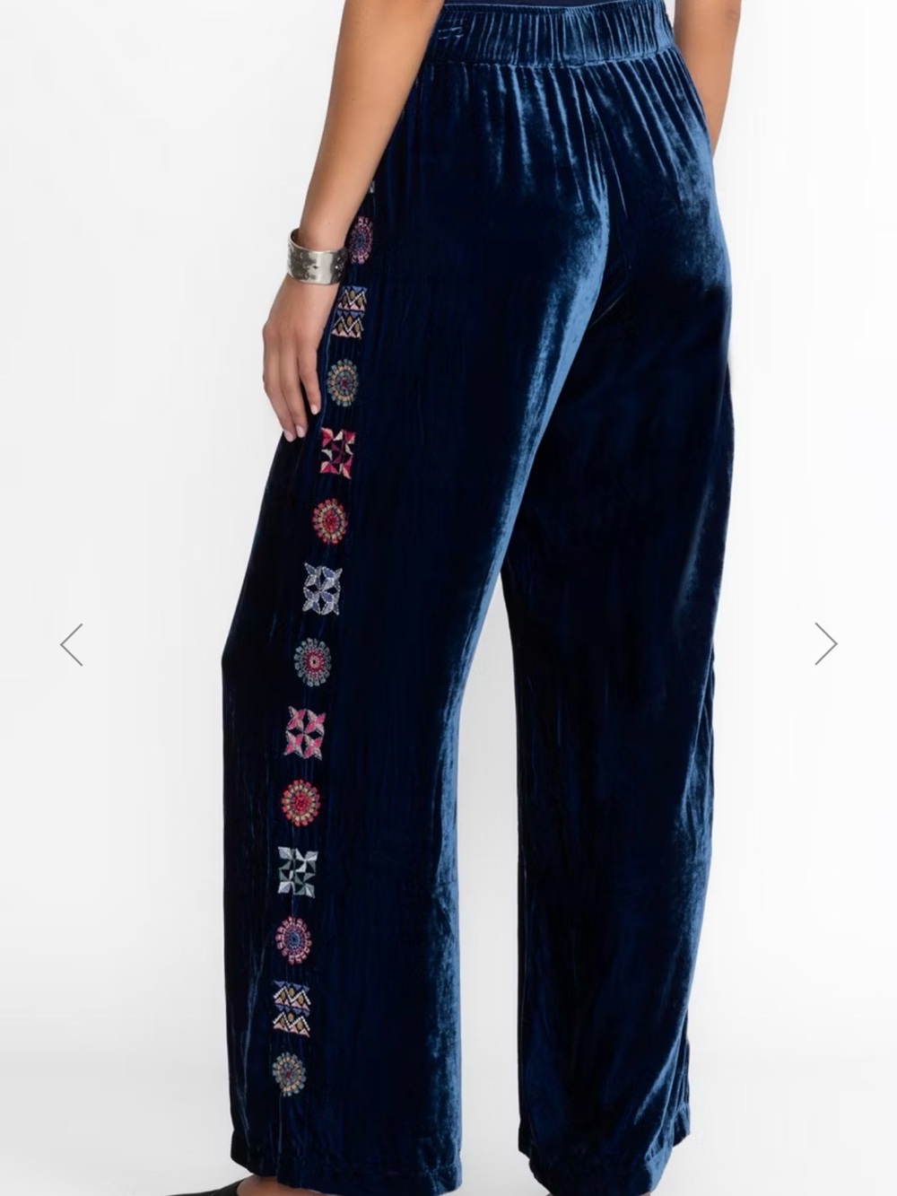 Johnny Was JWLA Navy Silk Velvet Embroidered Wide Leg Pants XS